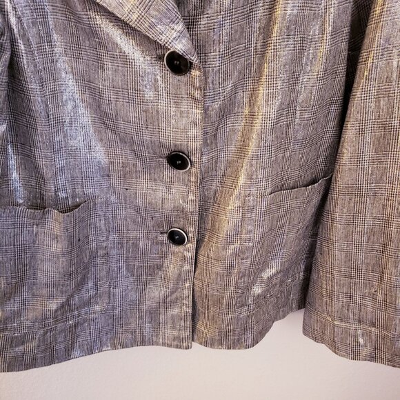 Vintage Jones New York Silver Metallic Plaid Linen Blend Jacket Size 8 GUC - Picture 4 of 11